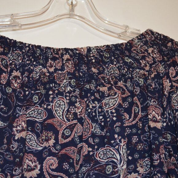 KNOX ROSE Rayon Cotton Lace Flare Peasant Style Boat-Neck Elastic Blouse XS - Picture 5 of 11